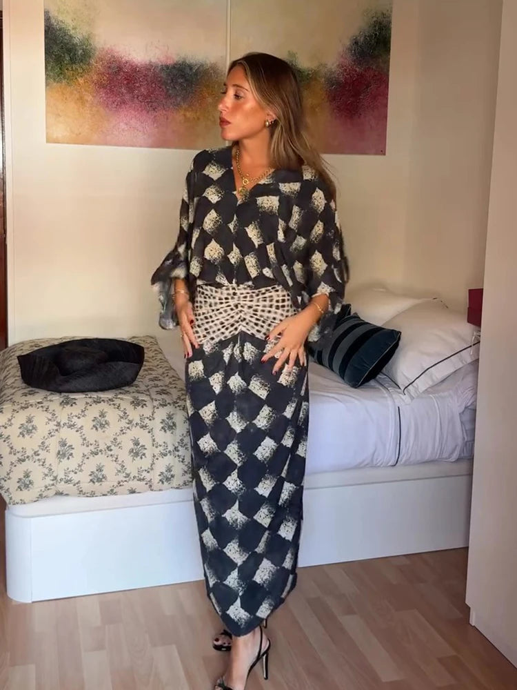 Women's Plaid Batwing Sleeve Maxi Dress
