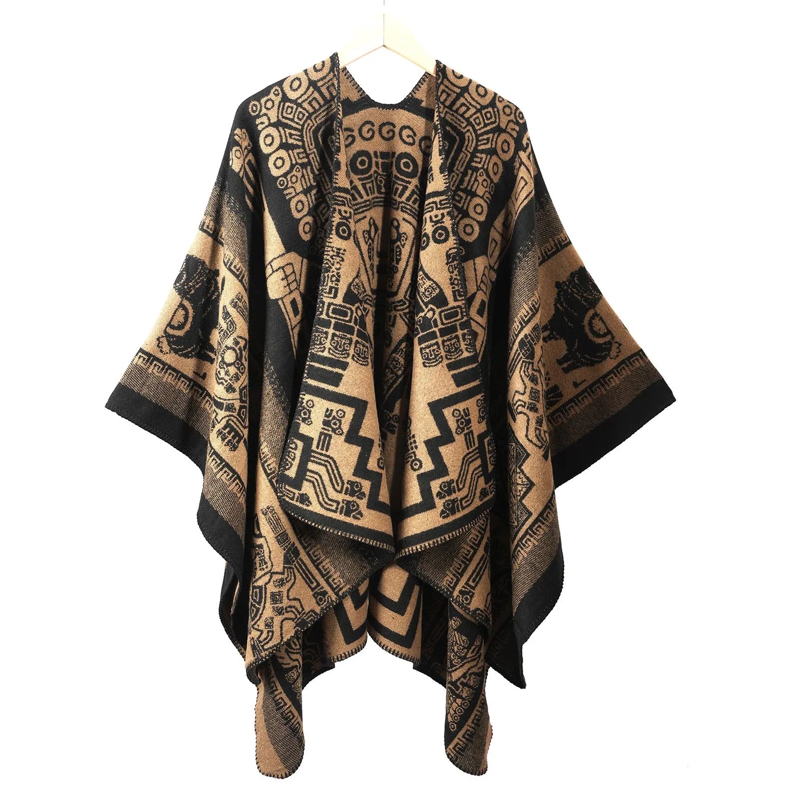 Poncho Vintage Trendy Split Front Men's Warmth Cloak Thickened Capelet New Arrival for Road Trips and Travel Cape