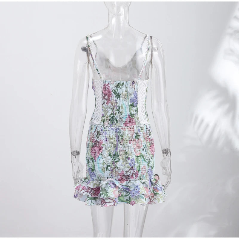 Women Skirt Set Spaghetti Strap Sleeveless Cinched Waist Corset Top High Waist Lace Hem Mini Skirt Slimming Chic Suit For Ladies