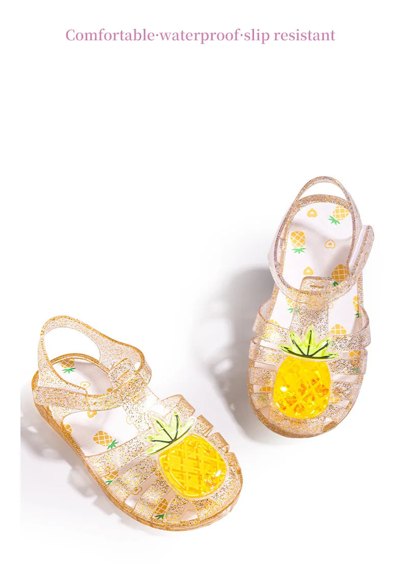 2026 Children's Transparent Crystal Jelly Sandals Soft Non-Slip Sole Princess Roman Style for Summer Cute Kids Footwear