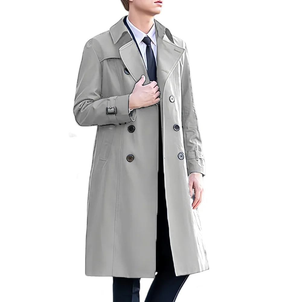 Men's Double-Breasted Mid-Length Trench Coat