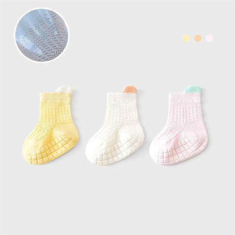 3pairs/lot RAISE 6 Colored Non-slip Baby Girl Sock Breathable Thin Infant Girl Cotton Socks Kids Mesh Socks Children's Socks Kit