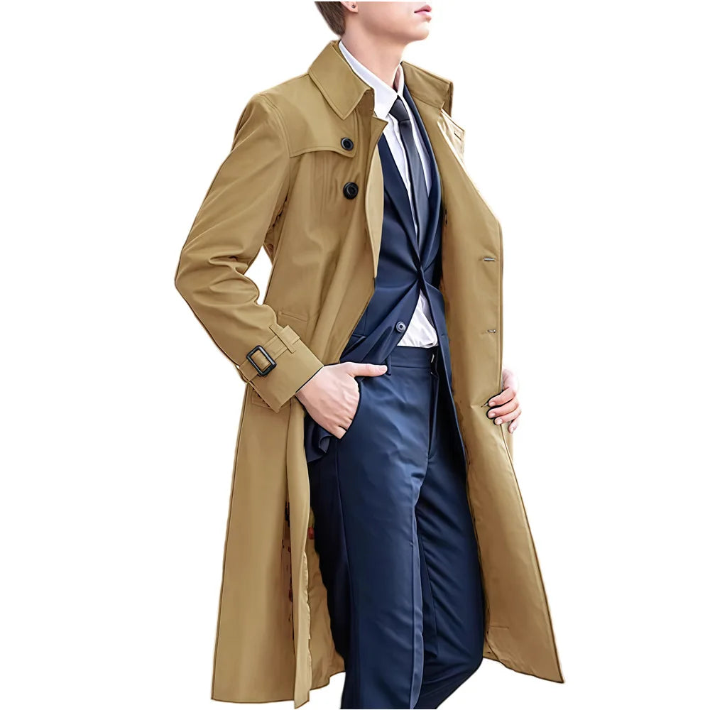 Men's Double-Breasted Mid-Length Trench Coat