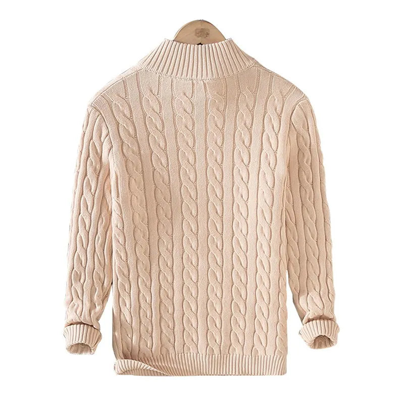 pure Cotton Sweaters Men's High Quality Autumn Cable Knit Christmas Sweater With Zipper Turtleneck Pullovers Zipper Pull Homme