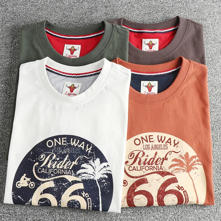 American Retro Motorcycle Print T-Shirt