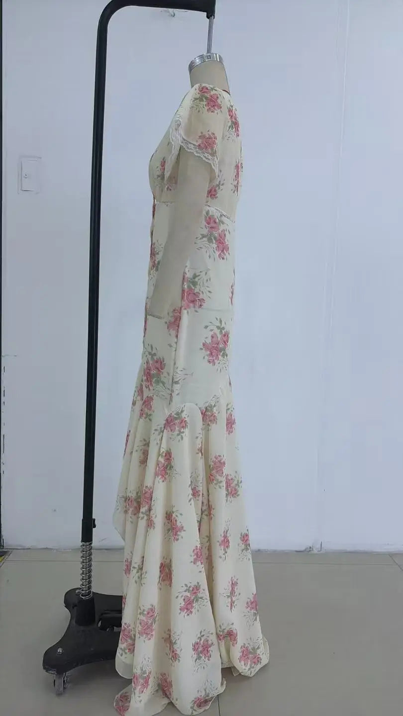 Women's Floral Puff Sleeve Maxi Dress