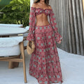 Women's Off Shoulder Crop Top and Floor-Length Skirt Set