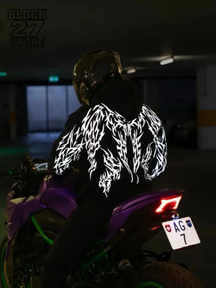 Y2K Gothic Reflective Print Hoodie