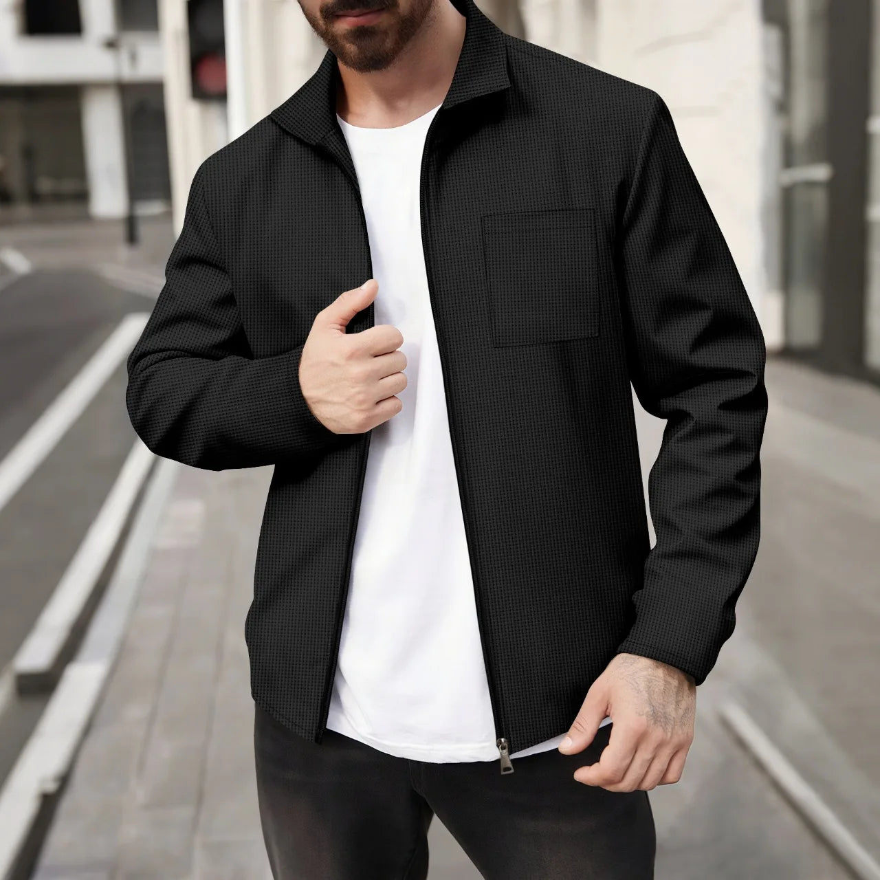 Men's Waffle Knit Slim Fit Cardigan Jacket