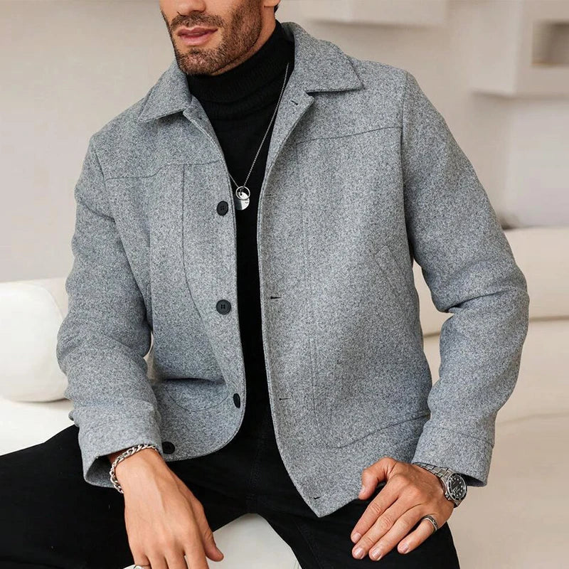 Luxury Businees Male Woolen Jackets Fashion Lapel Button-down Solid Color Long Sleeve Coats Trendy High Quality Outerwears S-2XL