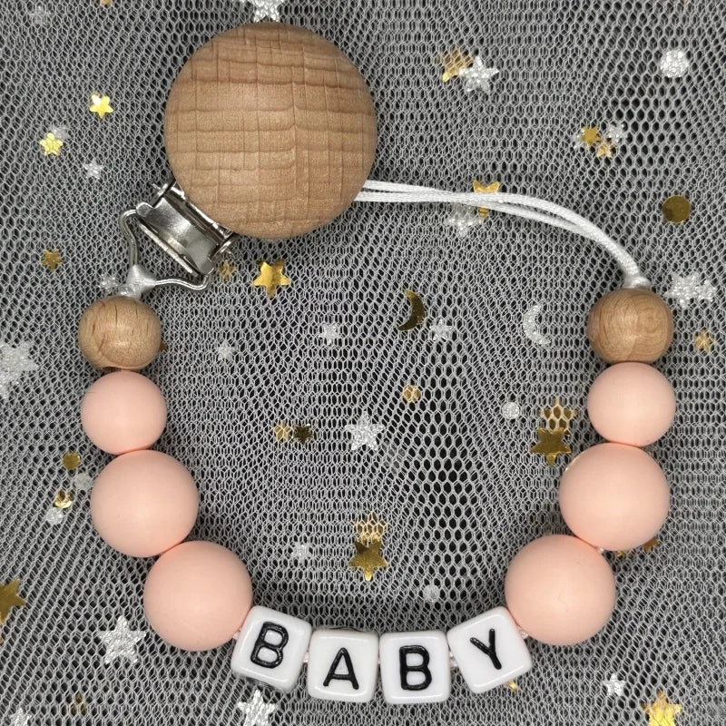 2026 Custom Name Baby Pacifier Clips Chain Silicone Beads Teether Toys Dummy Holder Russian English Name Pacifier Chain Newborn