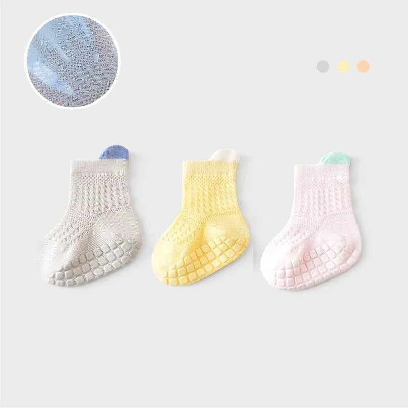 3pairs/lot RAISE 6 Colored Non-slip Baby Girl Sock Breathable Thin Infant Girl Cotton Socks Kids Mesh Socks Children's Socks Kit
