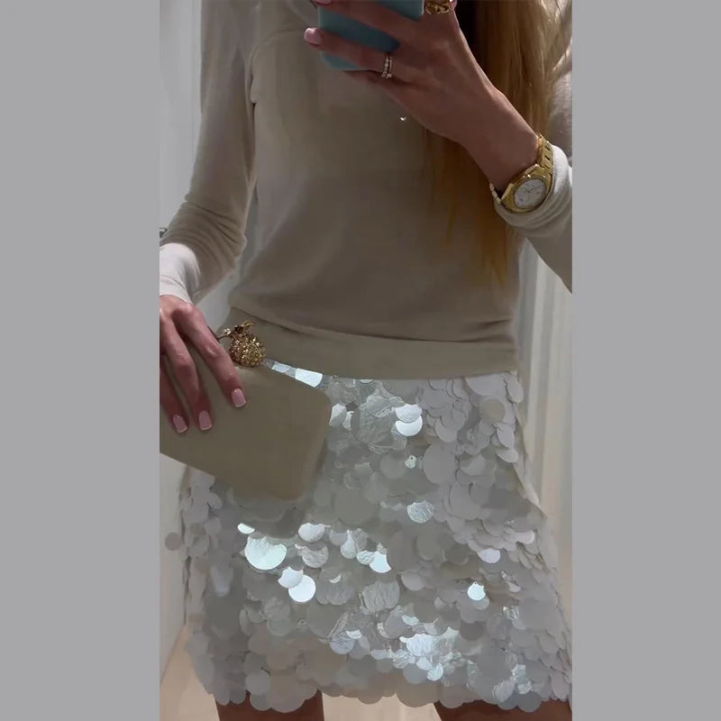 Women's Sequined High Waist Mini Skirt
