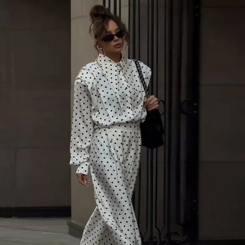 Women's Dot Shirt and Wide Leg Pants Set
