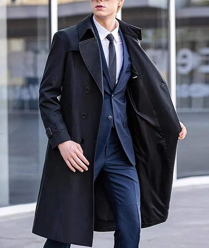 Men's Double-Breasted Mid-Length Trench Coat