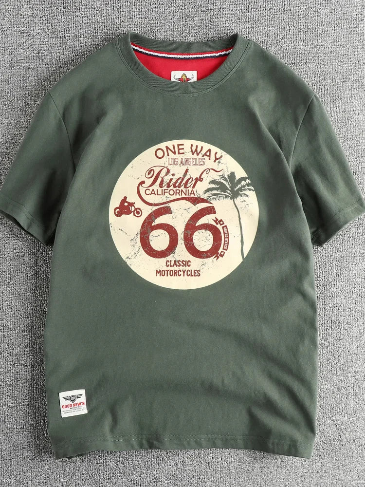 American Retro Motorcycle Print T-Shirt