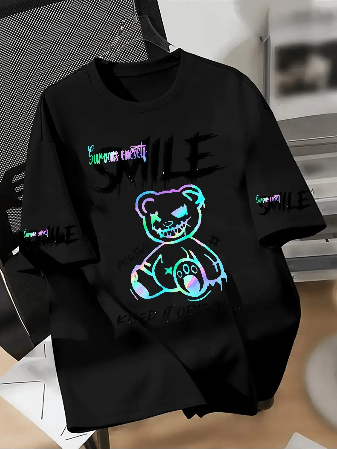 Bear Print Breathable Men's T-Shirt
