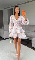 Women's Floral Waist-Cinched Mini Dress
