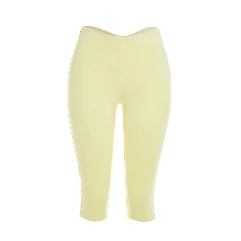 Joskaa Casual Solid 2 Piece Sets Women Sexy V-Neck Ruched Half Sleeve Top and Tight Cropped Pants Matching Tracksuits Streetwear