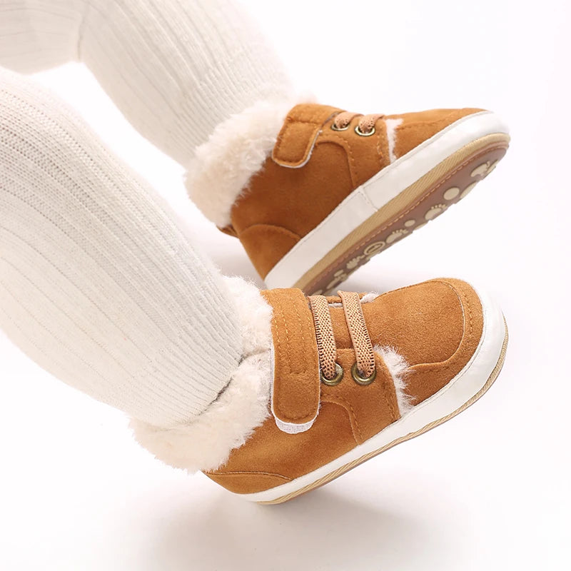HAIZHIW 0-18M NEW Winter Baby Boys Girls High Tops Sneakers Rubber Anti-Slip Sole Fleece for Warmth Infant Newborn Shoes
