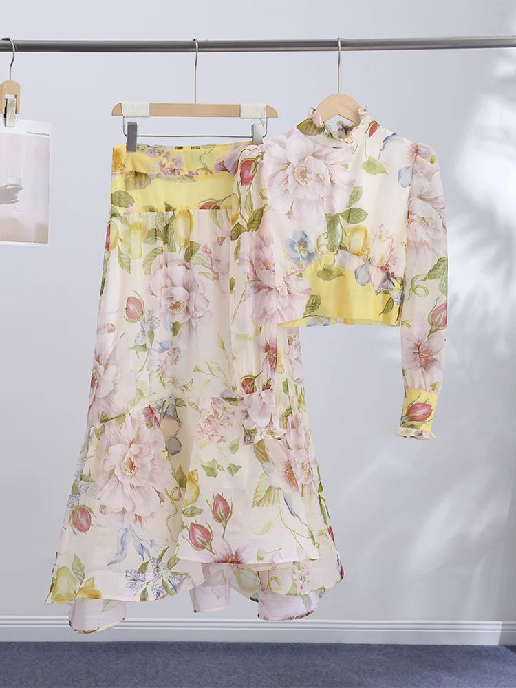 Women's Ruffle Top and Long Skirt 2-Piece Set