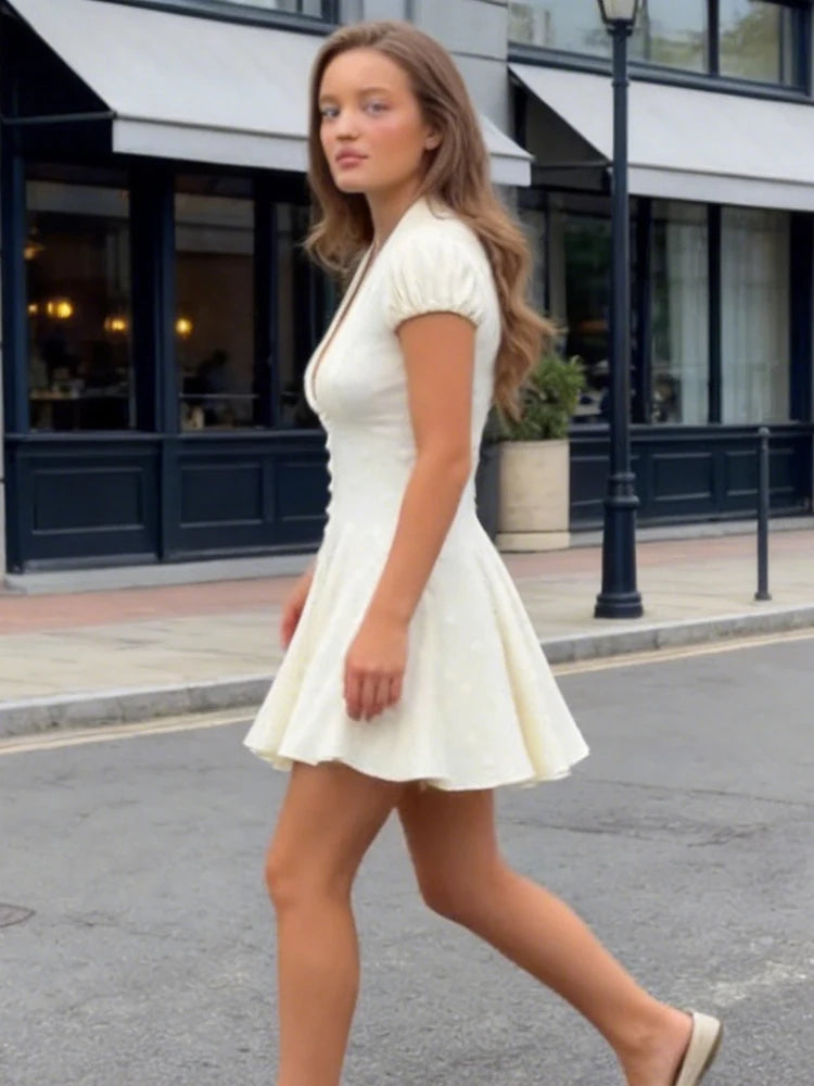 Women's Polka Dot Puff Sleeve Mini Dress