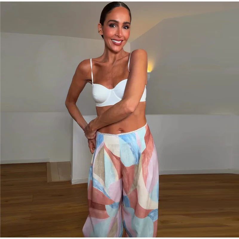 Women's Pastel Print Cami Top and Wide Leg Pants Set