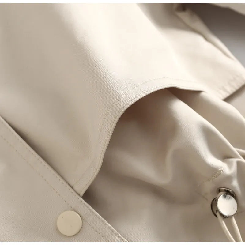 Women's Lace Trim Stand Collar Trench Coat
