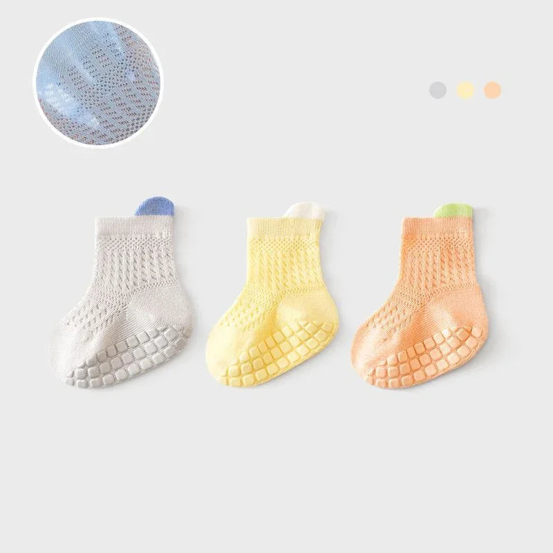 3pairs/lot RAISE 6 Colored Non-slip Baby Girl Sock Breathable Thin Infant Girl Cotton Socks Kids Mesh Socks Children's Socks Kit