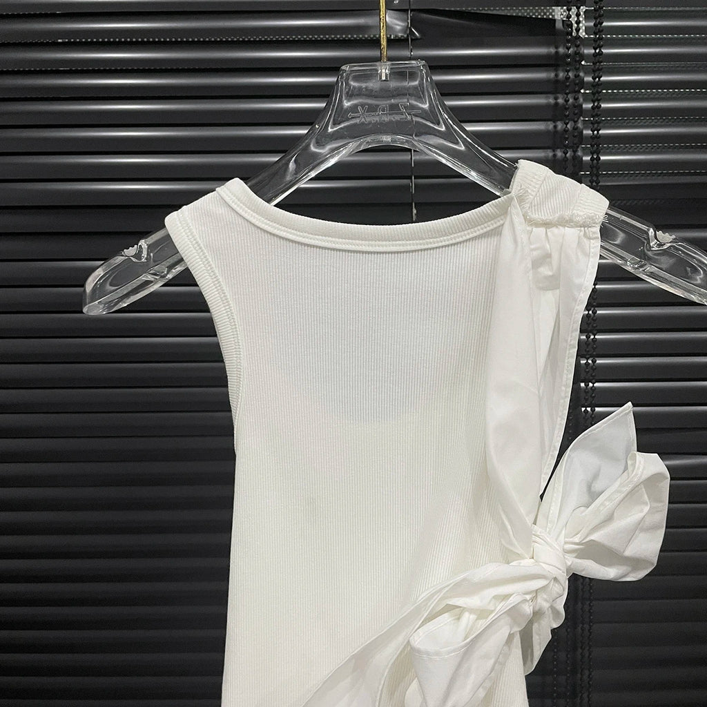 gestring Women Tanks 2025 Spring Summer Three Dimensional Bow Decorative Sleeveless Slim White Tops All Match Fashion Vest New