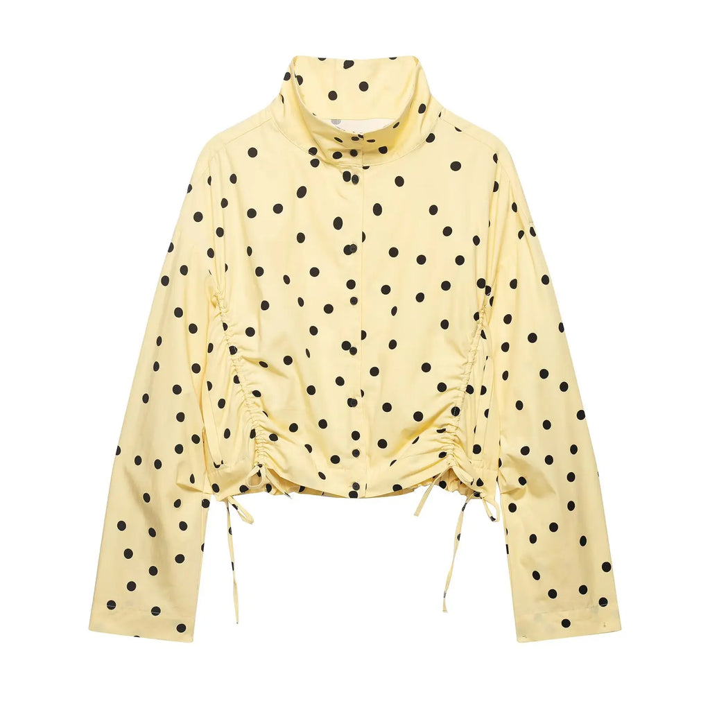 Women's Polka Dot Tie High Collar Jacket
