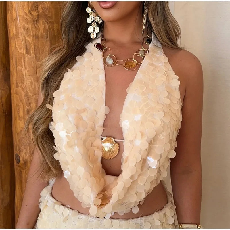 Women's Sequin Crop Top and Mini Skirt Set