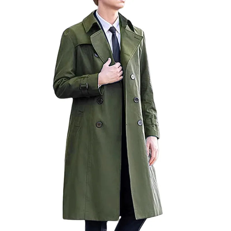 Men's Double-Breasted Mid-Length Trench Coat