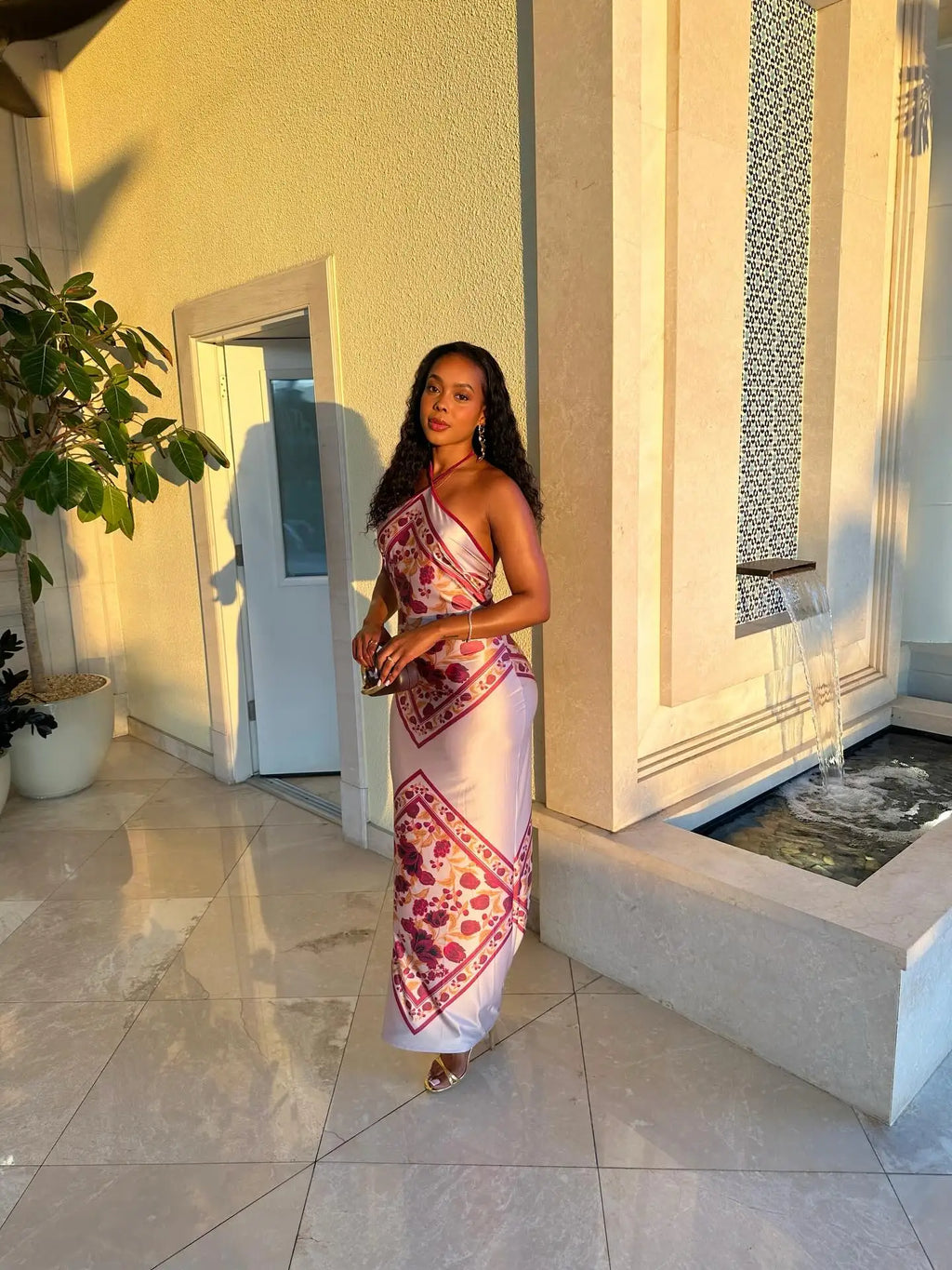 Women's Floral Satin Slim Bodycon Dress