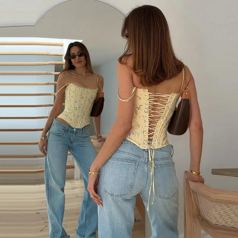 Women's Fishbone Corset Sling Tank Top