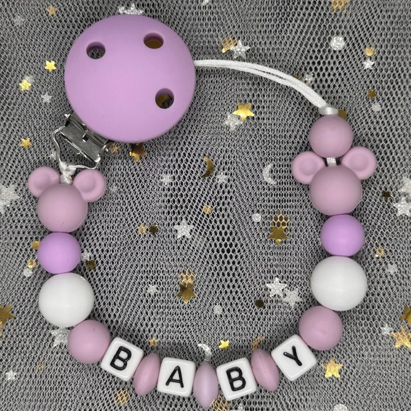 2026 Custom Name Baby Pacifier Clips Chain Silicone Beads Teether Toys Dummy Holder Russian English Name Pacifier Chain Newborn