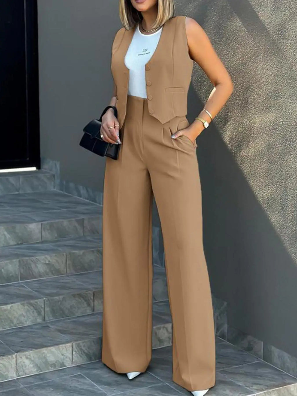 Fashion suit vest, vest, vest, wide leg pants, casual suit, new professional versatile business style two-piece set