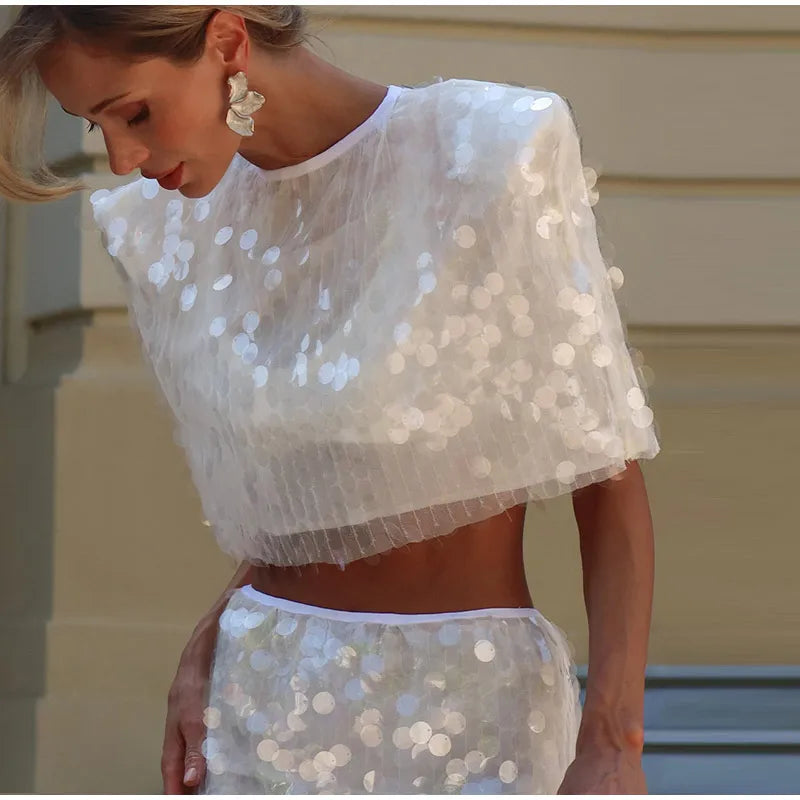 Women's Sequin Crop Top and Mini Skirt Set
