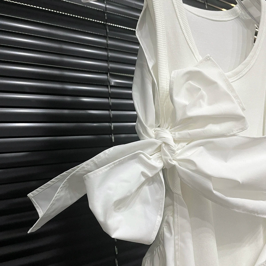 gestring Women Tanks 2025 Spring Summer Three Dimensional Bow Decorative Sleeveless Slim White Tops All Match Fashion Vest New