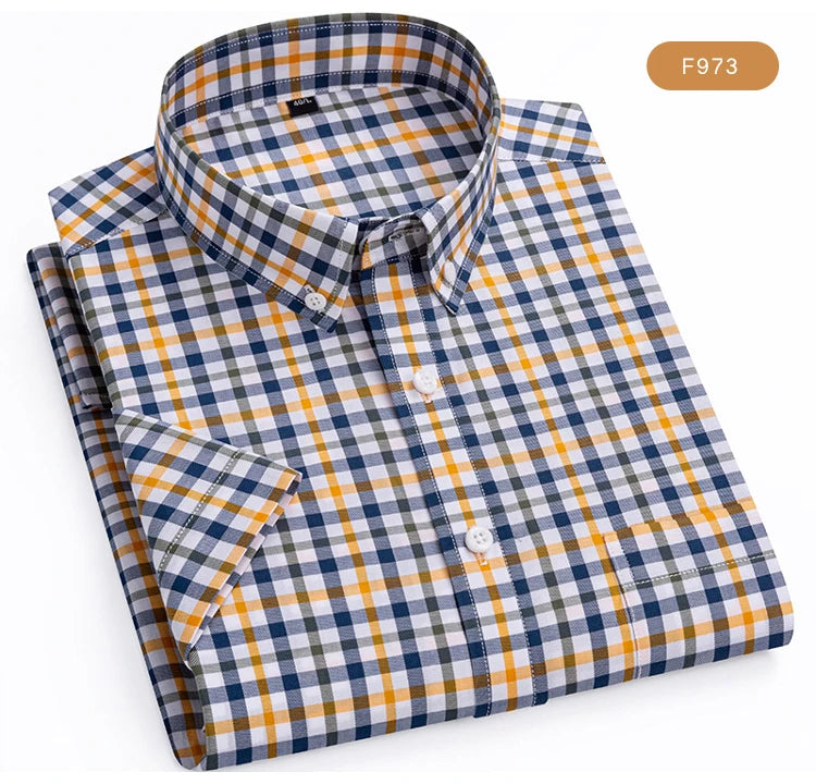 Men's Plaid Gingham Short Sleeve Shirt