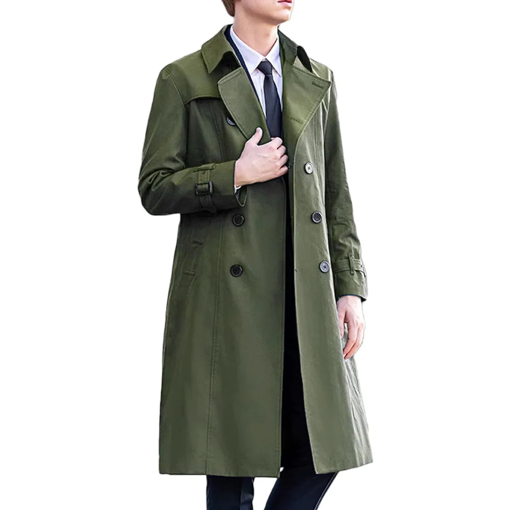Men's Double-Breasted Mid-Length Trench Coat