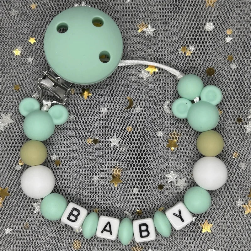 2026 Custom Name Baby Pacifier Clips Chain Silicone Beads Teether Toys Dummy Holder Russian English Name Pacifier Chain Newborn
