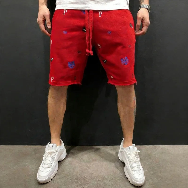 Men's Embroidered Tiger Head Cotton Shorts