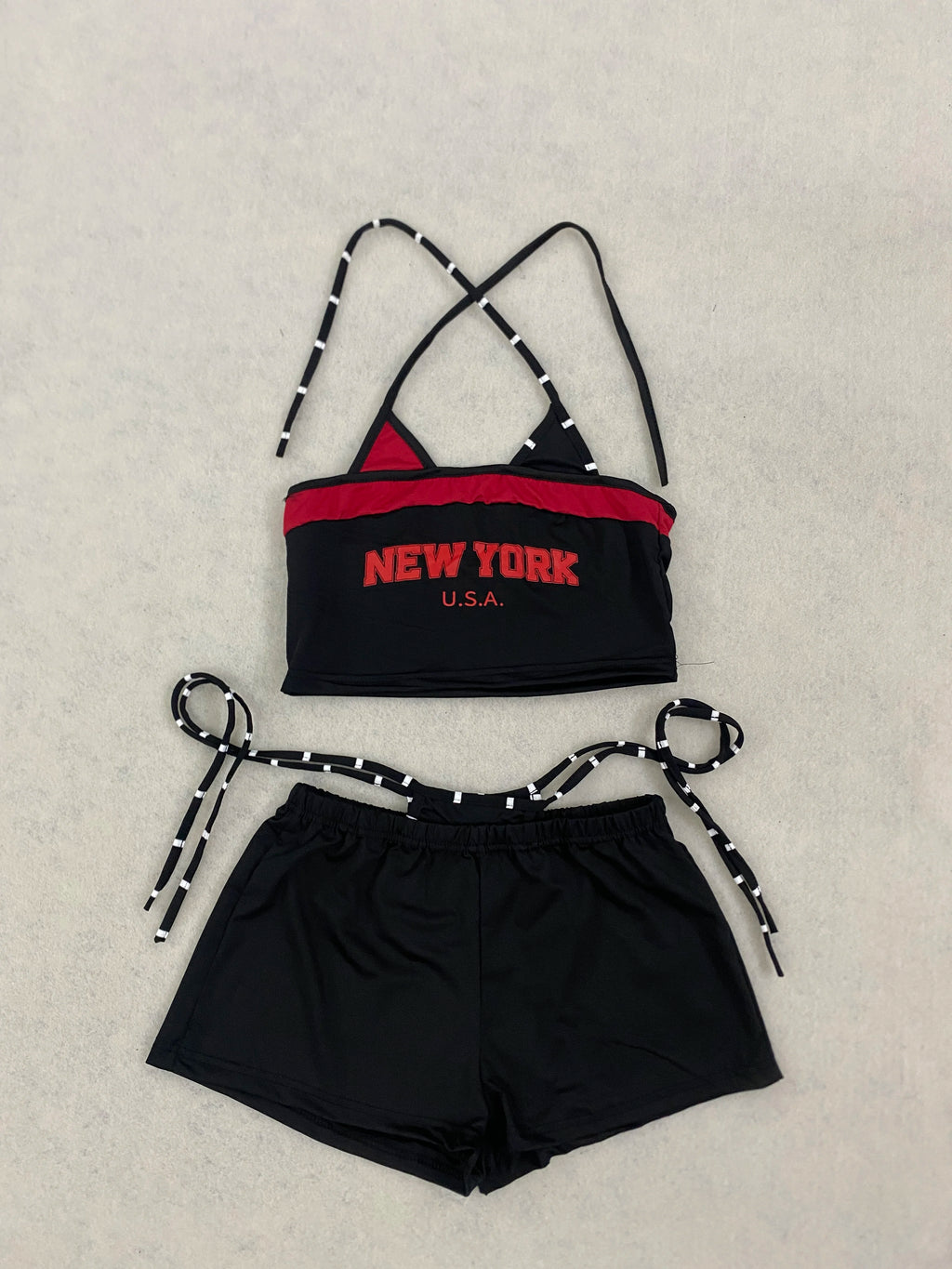 2026 new summer American retro sports Y2K hanging neck shorts two-piece set punk street trend fashion ins personality spicy girl