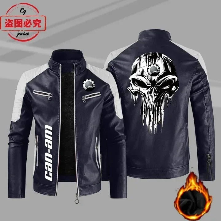 CAN-AM motorcycle LOGO retro washed pu leather jacket windproof autumn and winter men's cycling spring and autumn leather jacket