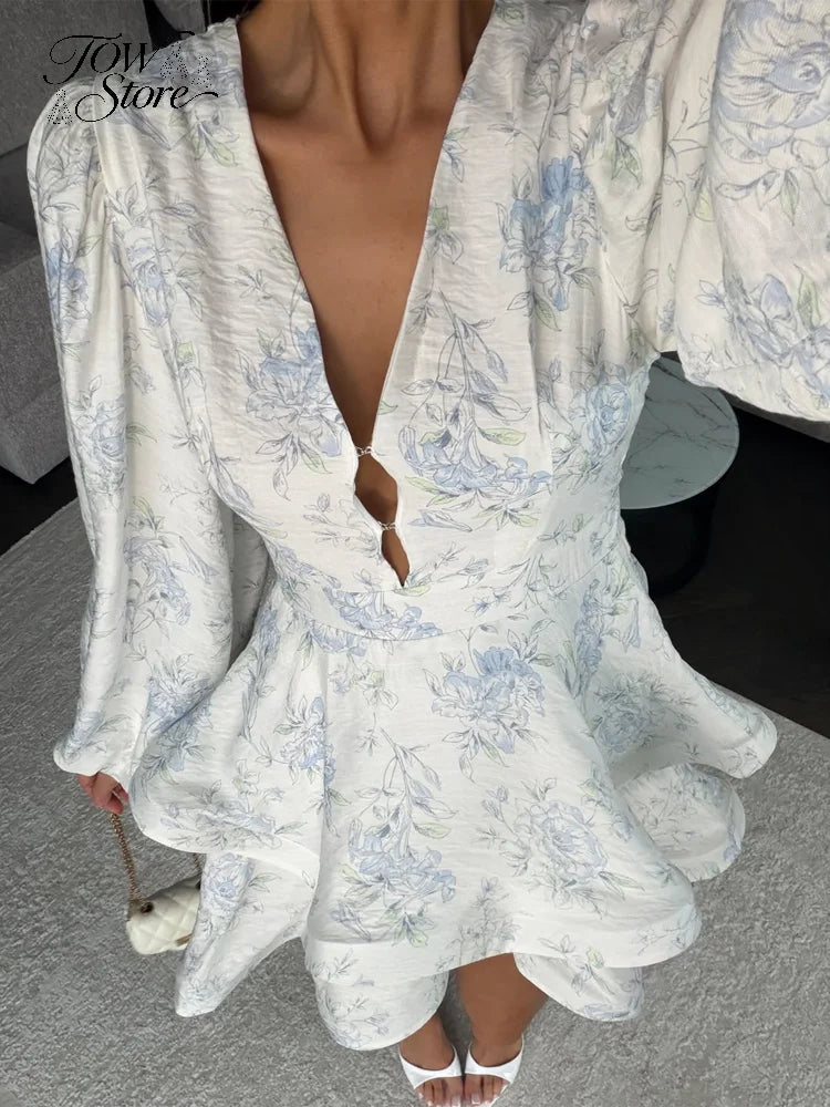 Women's Floral Waist-Cinched Mini Dress