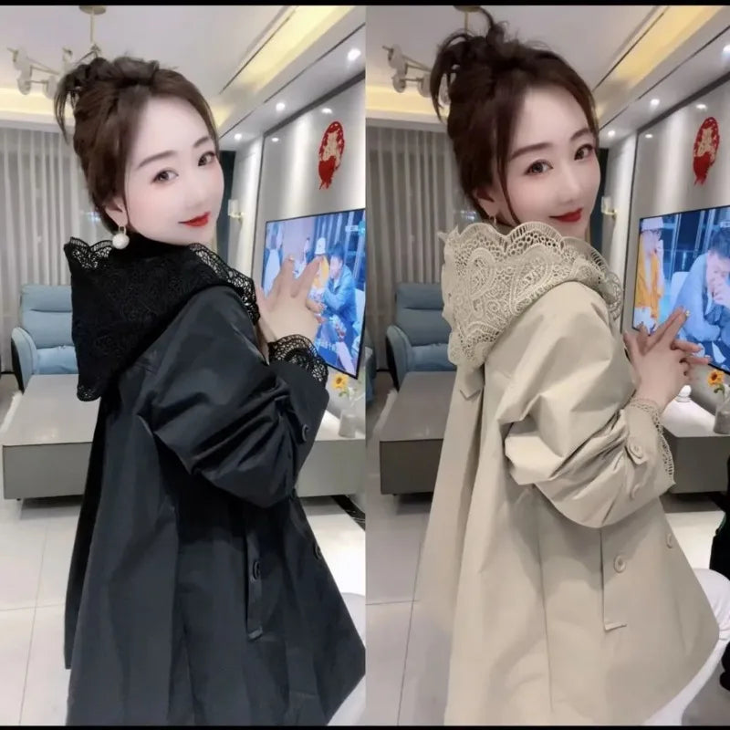 Women's Lace Hooded Slim Windbreaker