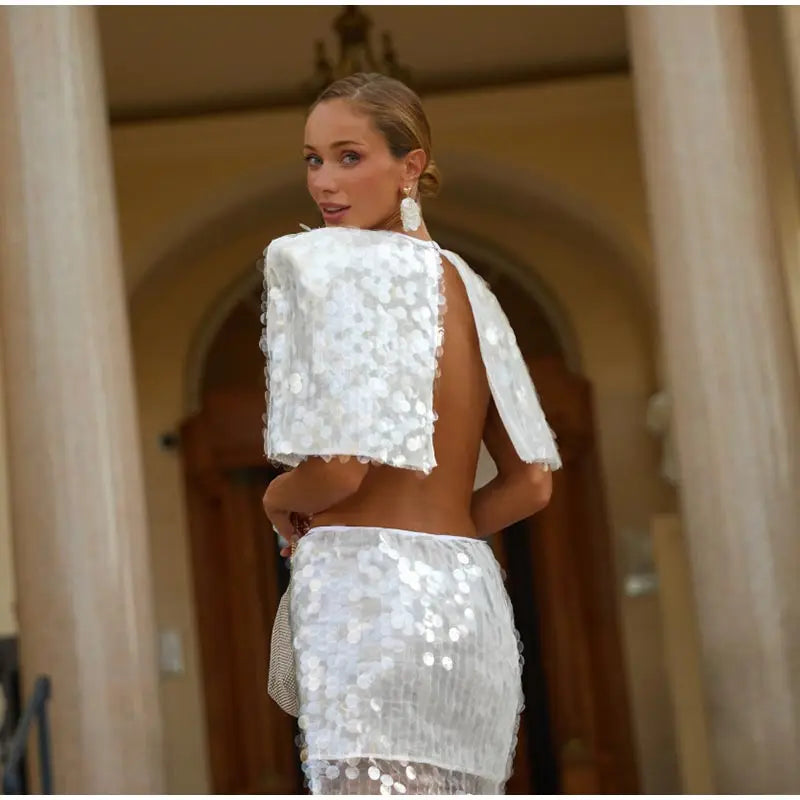 Women's Sequin Crop Top and Mini Skirt Set
