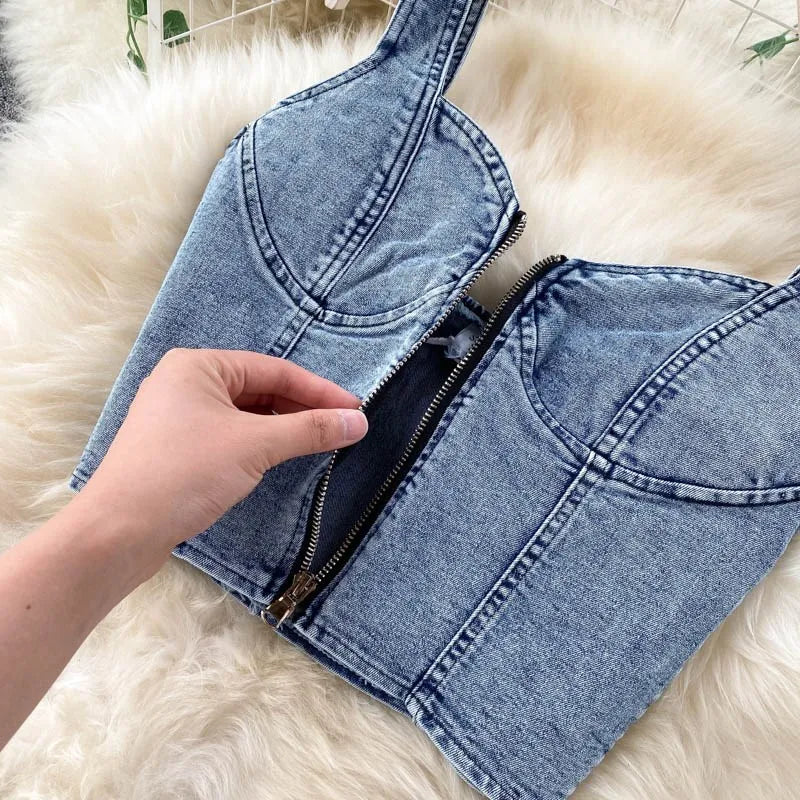 Women's Denim Top and Midi Skirt 2-Piece Set