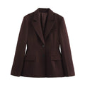 KONDALA Women Fall Vintage Elegant Blazer Lapel Cinched-Waist Brown Blazer 2025 Autumn Fashion High Street Commute Lady Suit